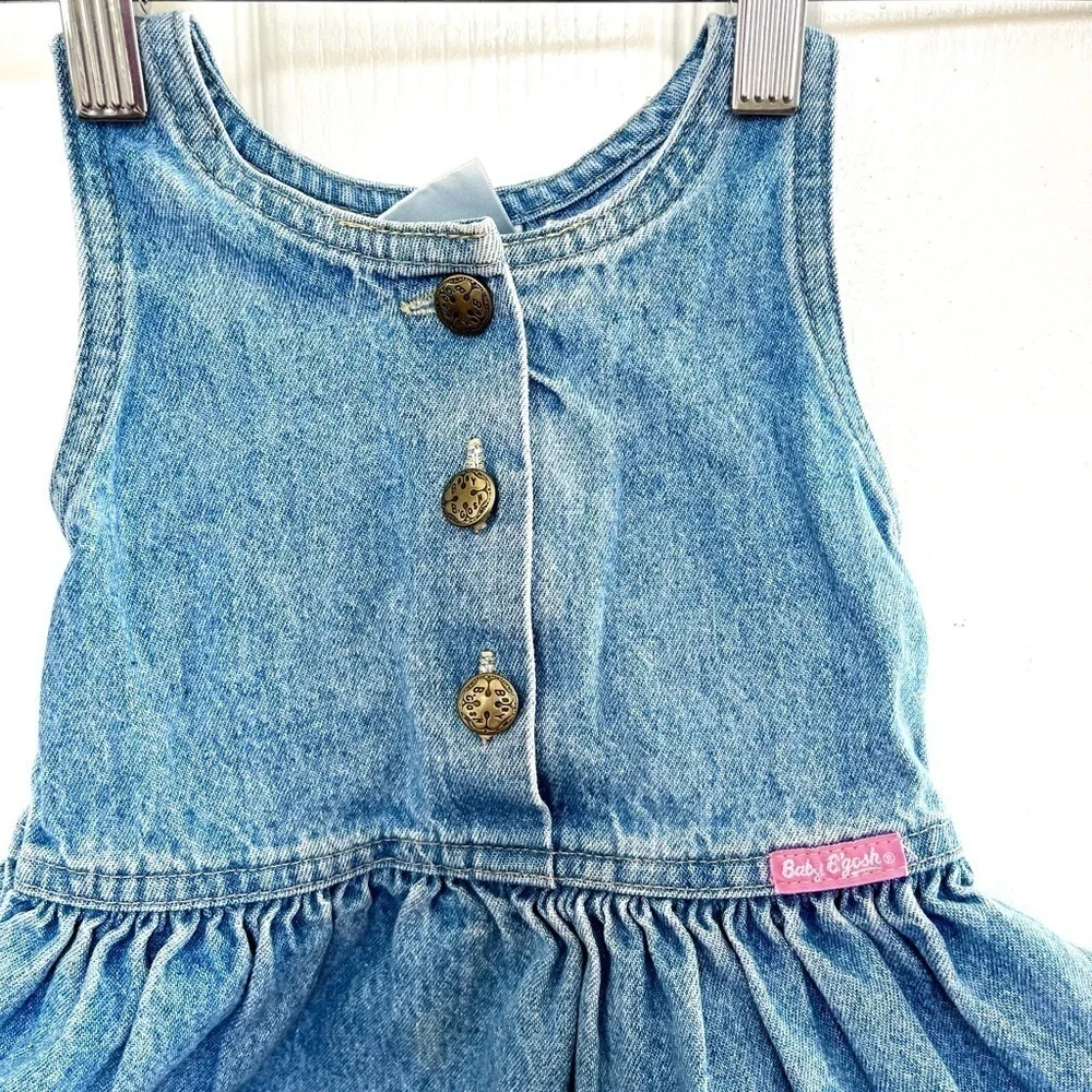 Vintage Oshkosh baby B’gosh denim bubble dress overall jean jumper girl 12M USA - Picture 3 of 9